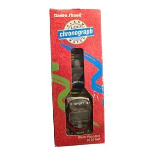 Radio Shack LCD Chronograph Alarm‎ Watch Black Sport 63-5033 30M Water Res
